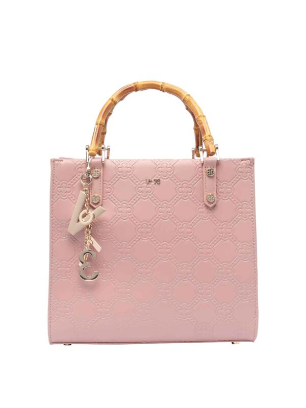 V73 pink perla hand bag zip zipped and open pocket adaptable and removable strap frontal logo charm